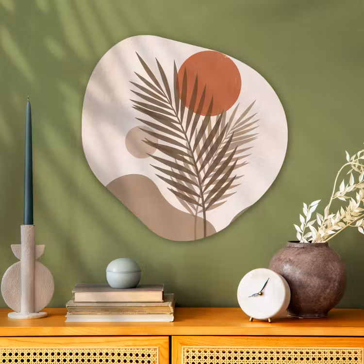 Planten - Bladeren - Abstract - Modern - Beige Wandcirkel Organisch Aluminium middel -sfeer2