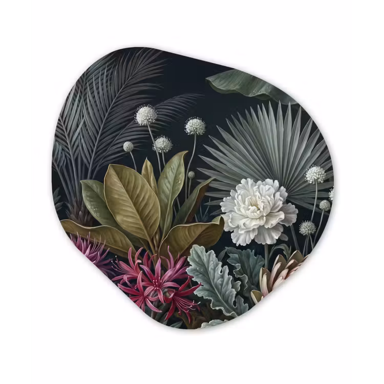 Planten - Tropisch - Botanisch - Donker - Groen Wandcirkel Organisch Aluminium middel -3d