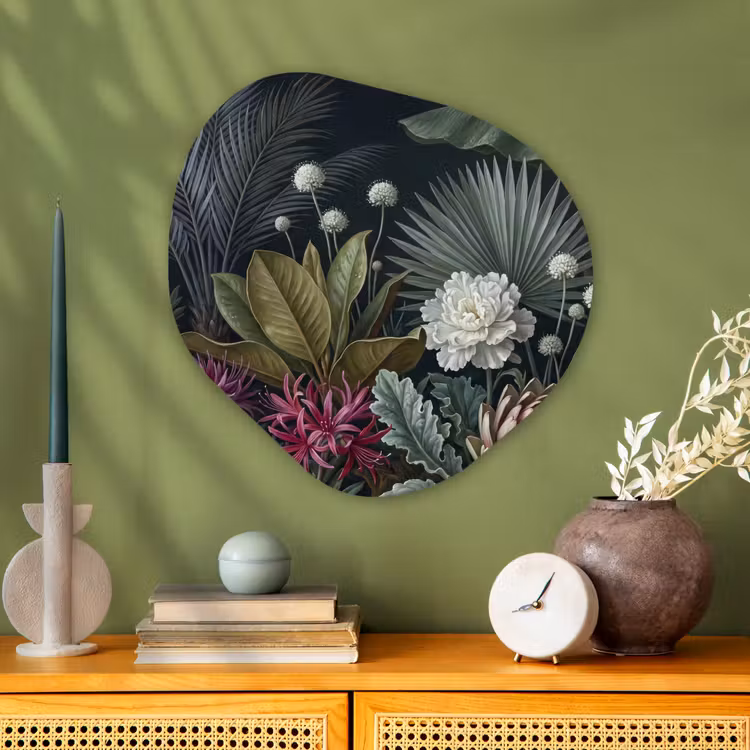Planten - Tropisch - Botanisch - Donker - Groen Wandcirkel Organisch Aluminium middel -sfeer2