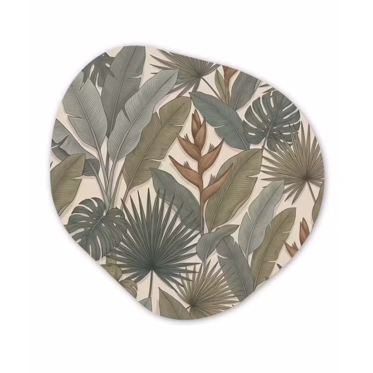 Planten - Tropisch - Natuur - Illustratie - Groen Wandcirkel Organisch Aluminium middel -3d