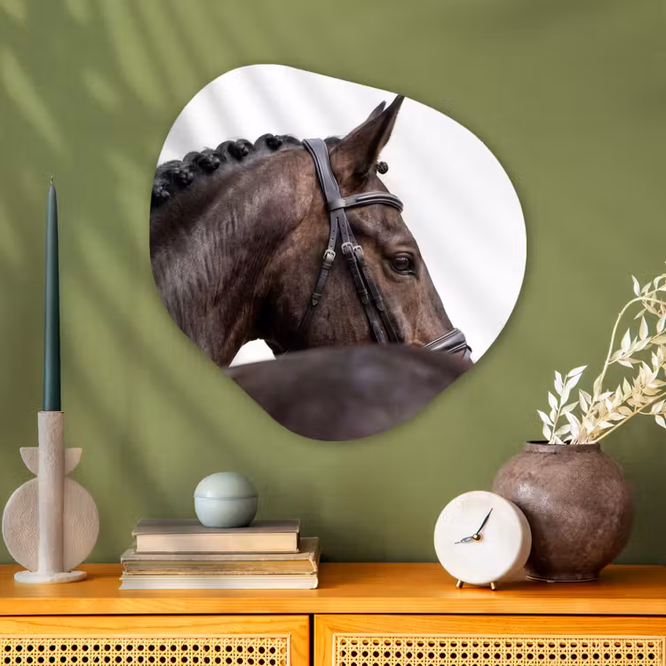Portret - Paard - Elegant Wandcirkel Organisch Aluminium middel -sfeer2