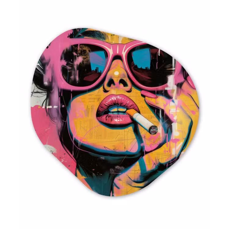 Portret - Vrouw - Abstract - Zonnebril Wandcirkel Organisch Aluminium middel -3d