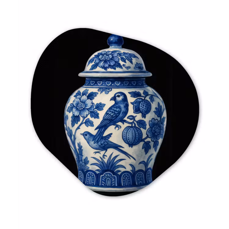 Pot - Delfts Blauw - Bloemen Wandcirkel Organisch Aluminium middel -3d