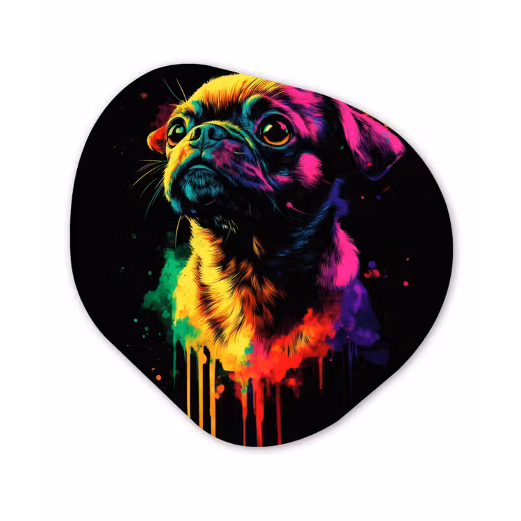 Puck - Hond - Verf - Kleuren Wandcirkel Organisch Aluminium middel -3d
