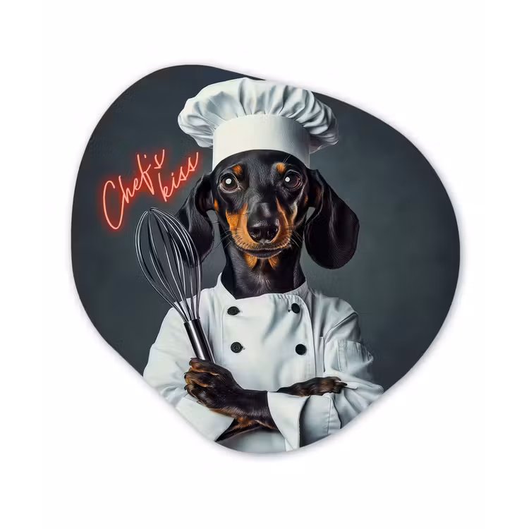 Quote - Neon - Hond - Kokskleding Wandcirkel Organisch Aluminium middel -3d