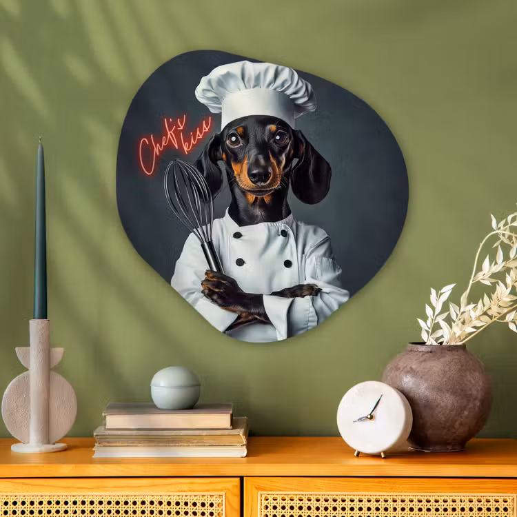Quote - Neon - Hond - Kokskleding Wandcirkel Organisch Aluminium middel -sfeer2