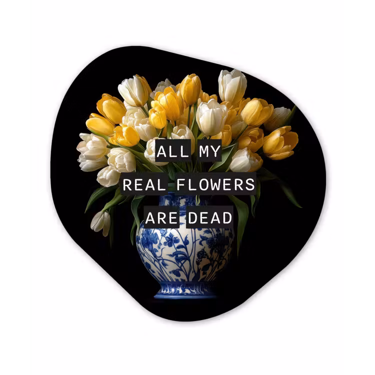 Quotes - Bloem - Tulp - Geel Wandcirkel Organisch Aluminium middel -3d