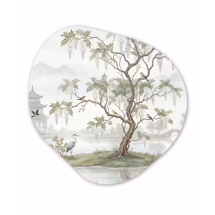 Reiger - Landschap - Groen Wandcirkel Organisch Aluminium middel -3d