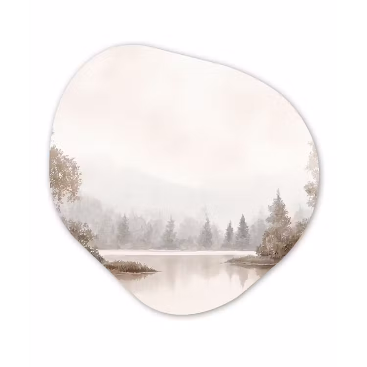 Rivierlandschap - Minimalistisch - Aardetinten Wandcirkel Organisch Aluminium middel -3d