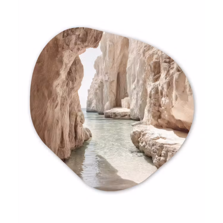 Rotsen - Zee - Zand - Kloof Wandcirkel Organisch Aluminium middel -3d