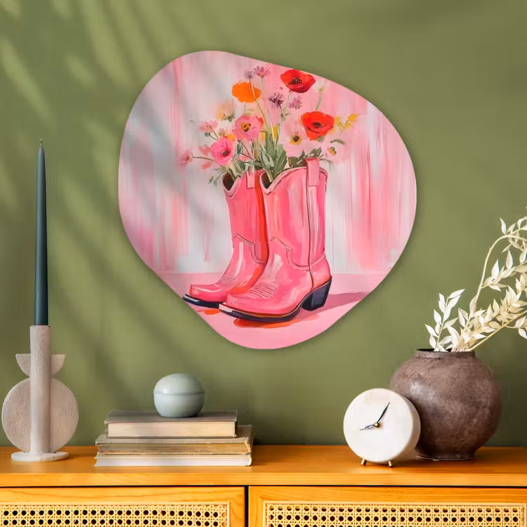 Roze - Bloemen - Cowboy Wandcirkel Organisch Aluminium middel -sfeer2