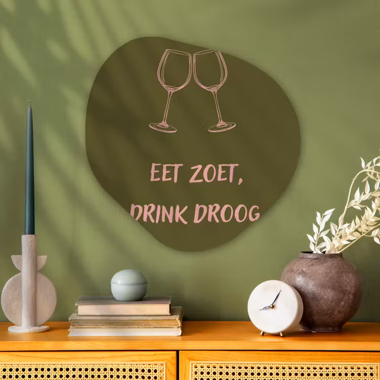 Roze - Groen - Wijn - Quote Wandcirkel Organisch Aluminium middel -sfeer2