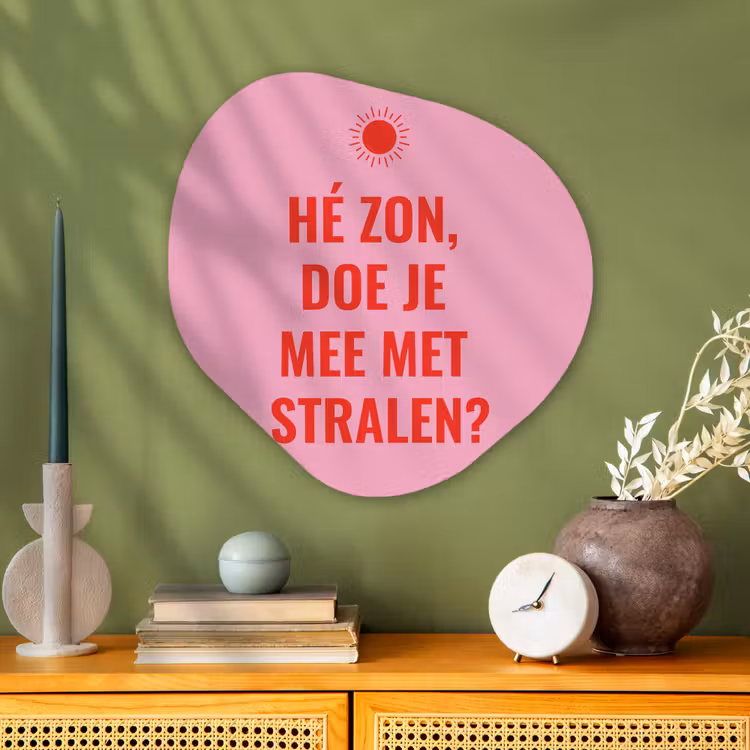Roze - Zon - Quote Wandcirkel Organisch Aluminium middel -sfeer2