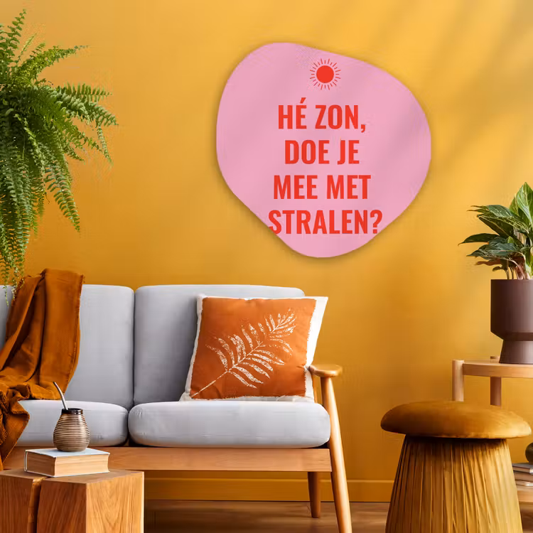 Roze - Zon - Quote Wandcirkel Organisch Aluminium middel -sfeer4