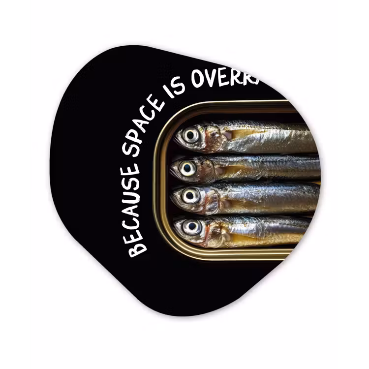 Sardines - Tekst - Vis - Blik Wandcirkel Organisch Aluminium middel -3d