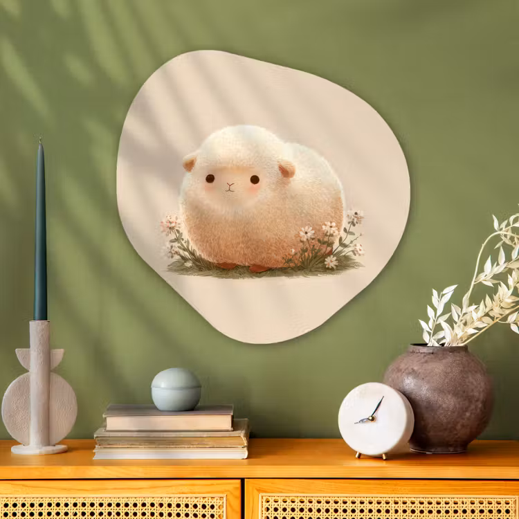 Schaap - Beige - Bloemen Wandcirkel Organisch Aluminium middel -sfeer2