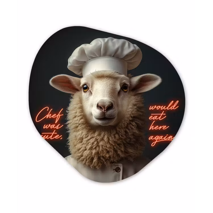 Schaap - Kokskleding - Neon - Quote Wandcirkel Organisch Aluminium middel -3d