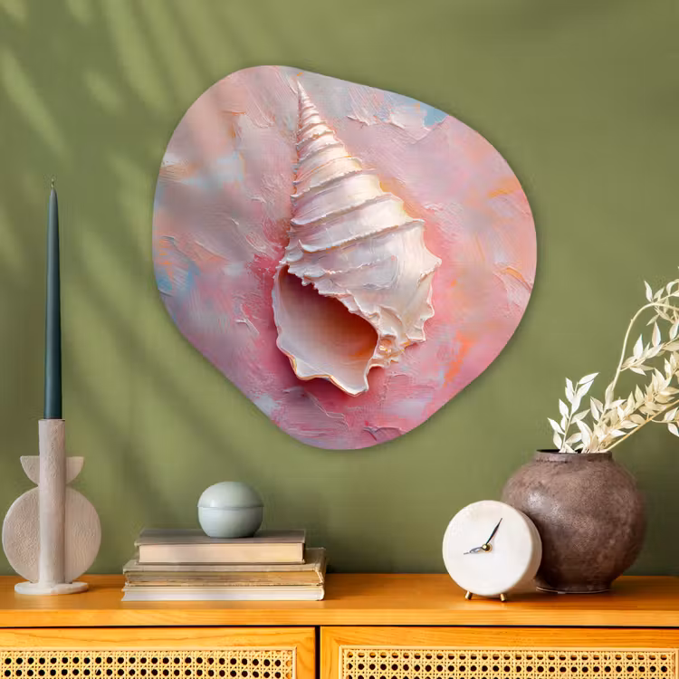 Schelp - Pastel - Pink Wandcirkel Organisch Aluminium middel -sfeer2