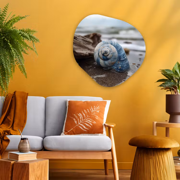 Schelp - Strand - Blauw - Zee Wandcirkel Organisch Aluminium middel -sfeer4