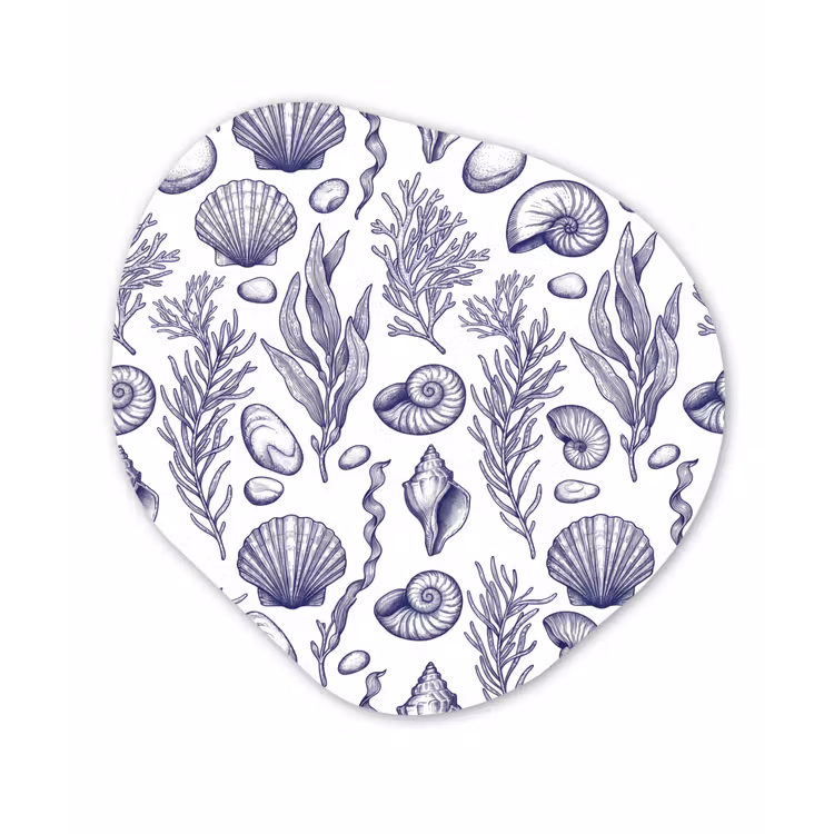 Schelpen - Zeewier - Oceaan - Illustratie - Blauw Wandcirkel Organisch Aluminium middel -3d