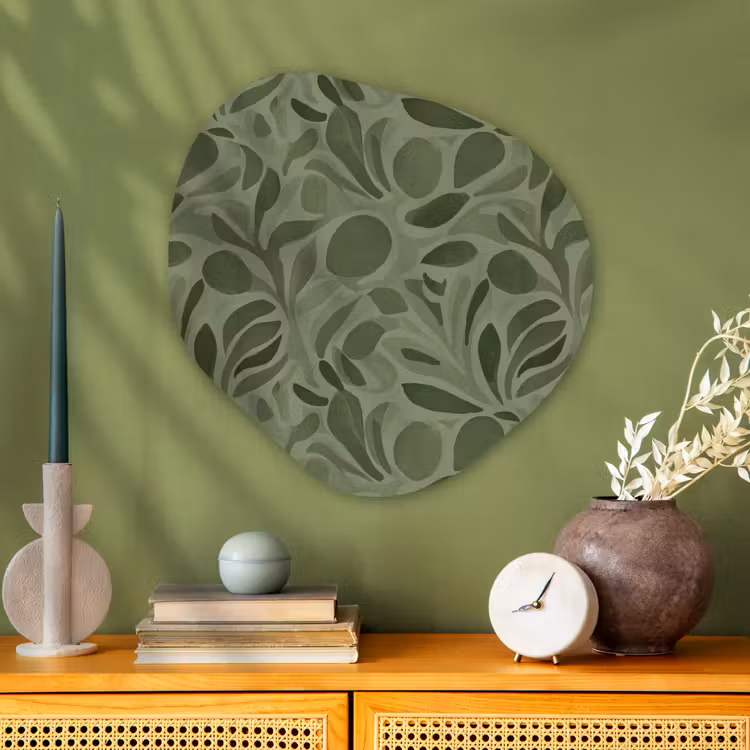 Sereen - Bladeren - Groen Wandcirkel Organisch Aluminium middel 851 -sfeer2