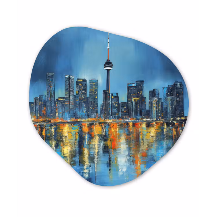 Skyline Toronto - Water - Stadslichten - Toren Wandcirkel Organisch Aluminium middel -3d