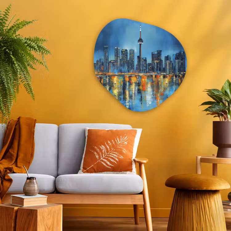 Skyline Toronto - Water - Stadslichten - Toren Wandcirkel Organisch Aluminium middel -sfeer4