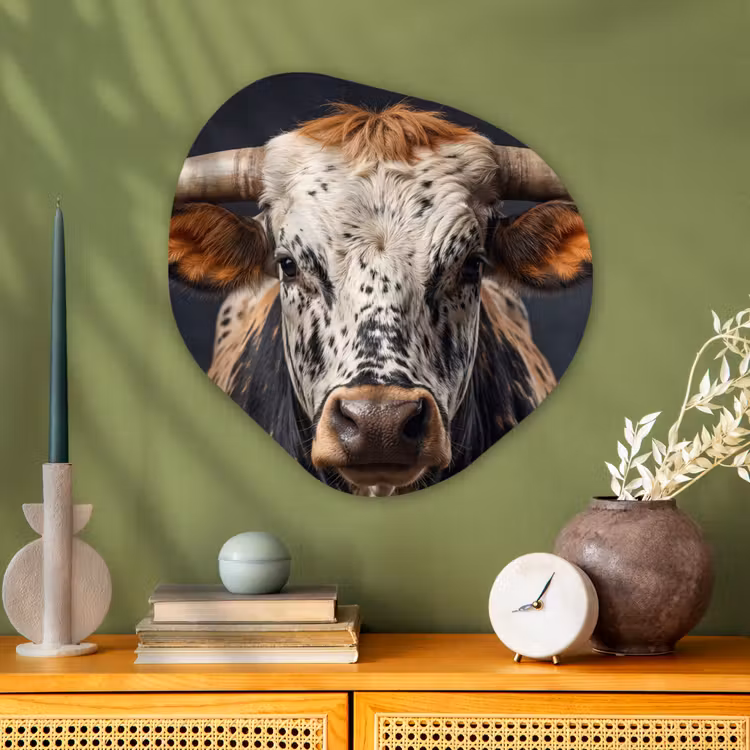 Stier - Kleurrijk - Hoorns Wandcirkel Organisch Aluminium middel -sfeer2