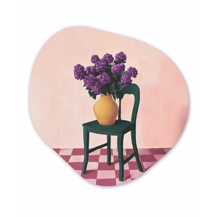 Stoel - Vaas - Bloemen - Geblokt Wandcirkel Organisch Aluminium middel -3d