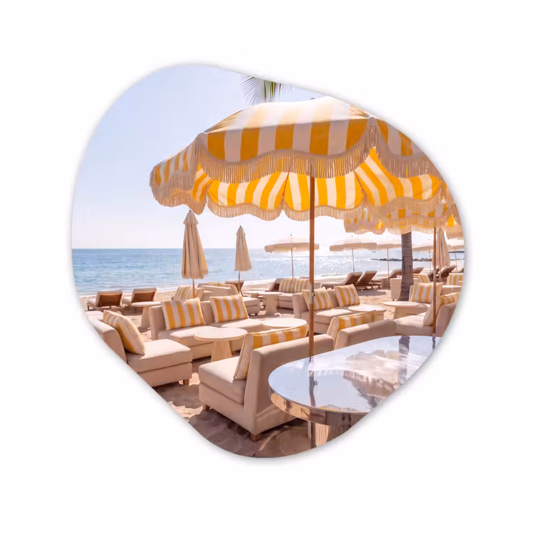 Strand - Ligbedden - Vakantie - Modern - Geel Wandcirkel Organisch Aluminium middel -3d