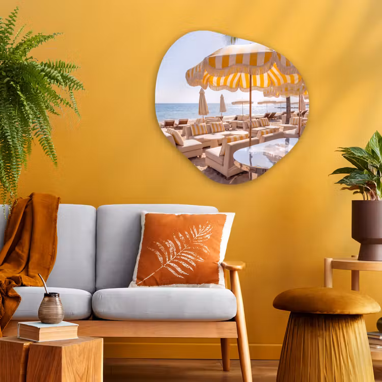 Strand - Ligbedden - Vakantie - Modern - Geel Wandcirkel Organisch Aluminium middel -sfeer4