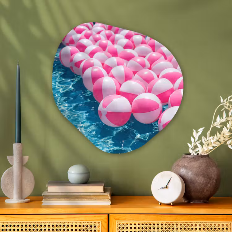 Strandballen - Roze - Water Wandcirkel Organisch Aluminium middel -sfeer2