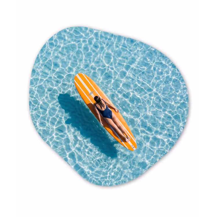 Surfboard - Water - Badpak - Oranje Wandcirkel Organisch Aluminium middel -3d