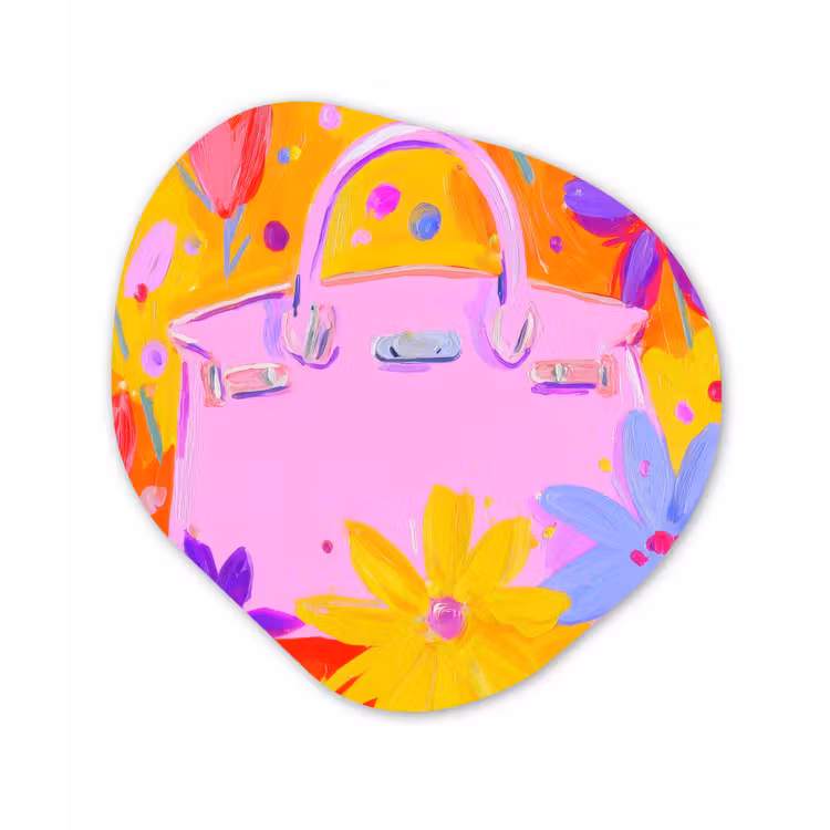 Tas - Roze - Bloemen Wandcirkel Organisch Aluminium middel -3d