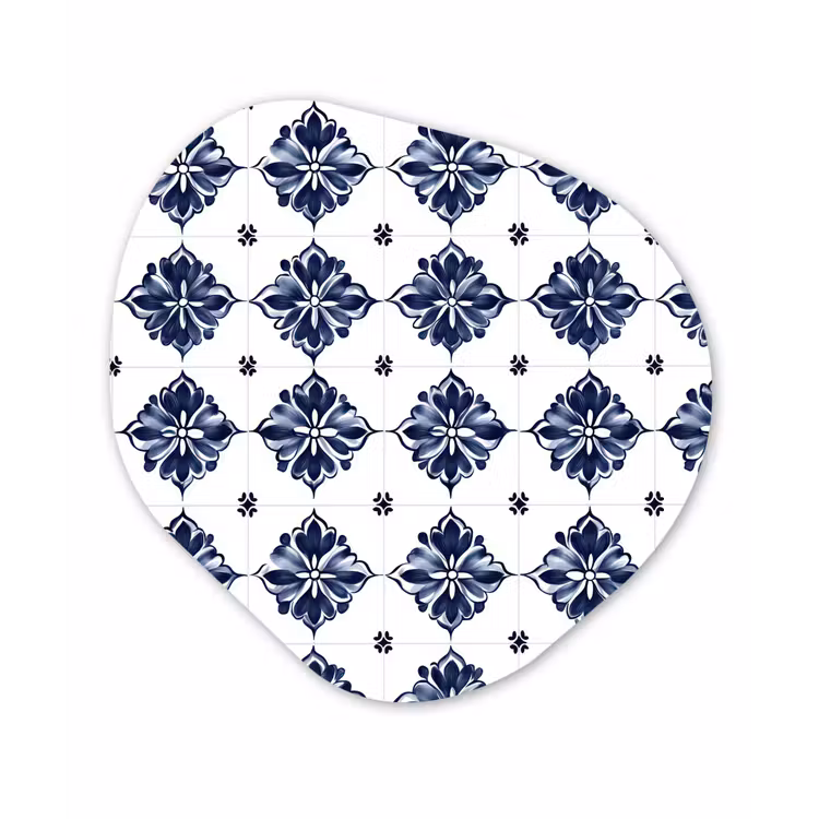 Tegelmotief - Blauw - Wit - Bloem Wandcirkel Organisch Aluminium middel 851 -3d