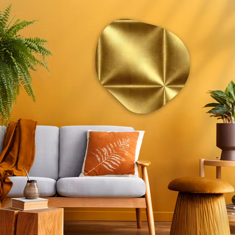 Textuur - Geborsteld Goud - Industrieel - Metallic Wandcirkel Organisch Aluminium middel 851 -sfeer4