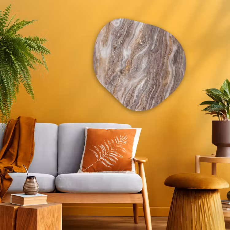 Textuur - Steen - Abstract - Beige Wandcirkel Organisch Aluminium middel -sfeer4