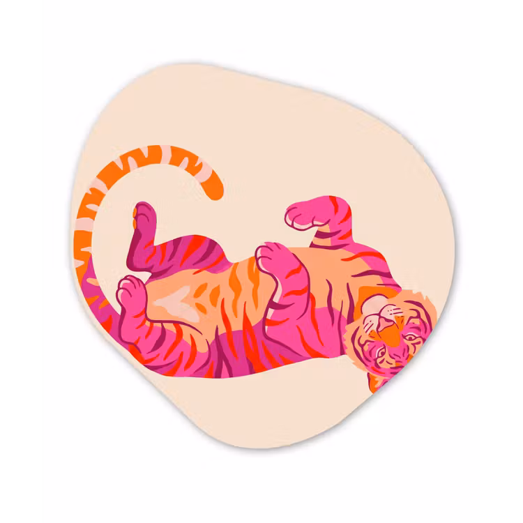 Tijger - Roze - Oranje Wandcirkel Organisch Aluminium middel -3d