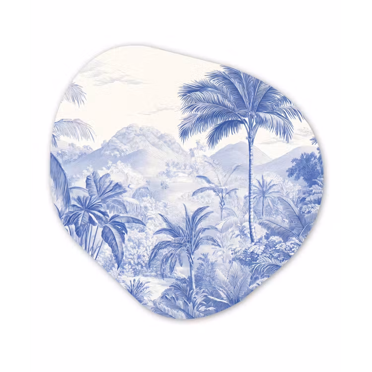 Tropisch - Jungle - Blauw Wandcirkel Organisch Aluminium middel -3d