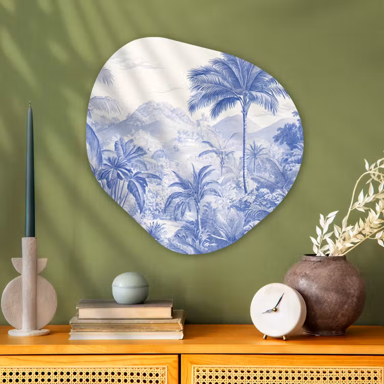 Tropisch - Jungle - Blauw Wandcirkel Organisch Aluminium middel -sfeer2