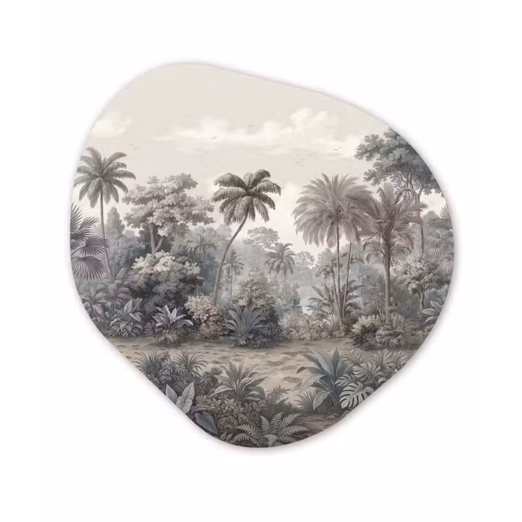 Tropisch - Landschap - Illustratie Wandcirkel Organisch Aluminium middel -3d