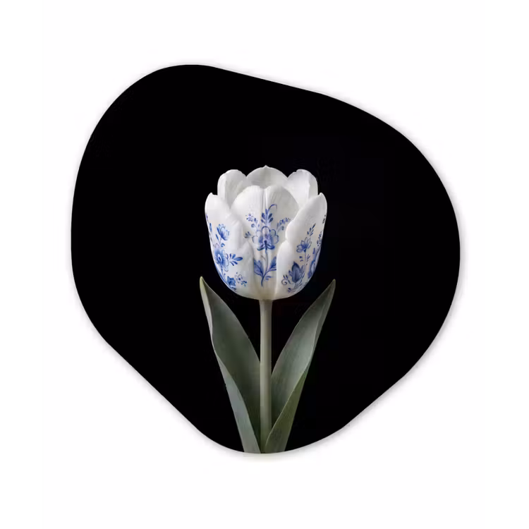 Tulp - Patroon - Blauw Wandcirkel Organisch Aluminium middel -3d