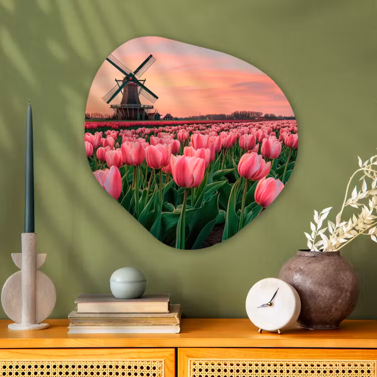 Tulpen - Molen - Nederland Wandcirkel Organisch Aluminium middel -sfeer2