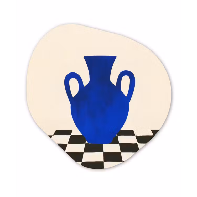 Vaas - Blauw - Geblokt - Modern Wandcirkel Organisch Aluminium middel -3d
