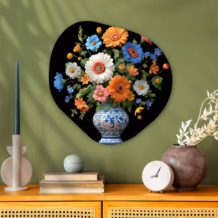 Vaas - Boeket - Bloemen - Kleur Wandcirkel Organisch Aluminium middel -sfeer2