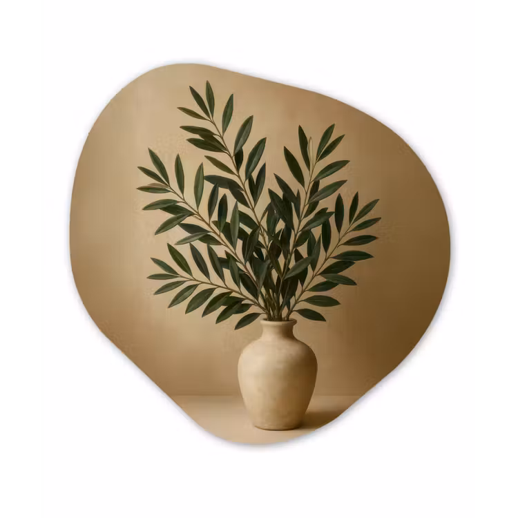 Vaas - Olijftakken - Bladeren - Beige Wandcirkel Organisch Aluminium middel -3d