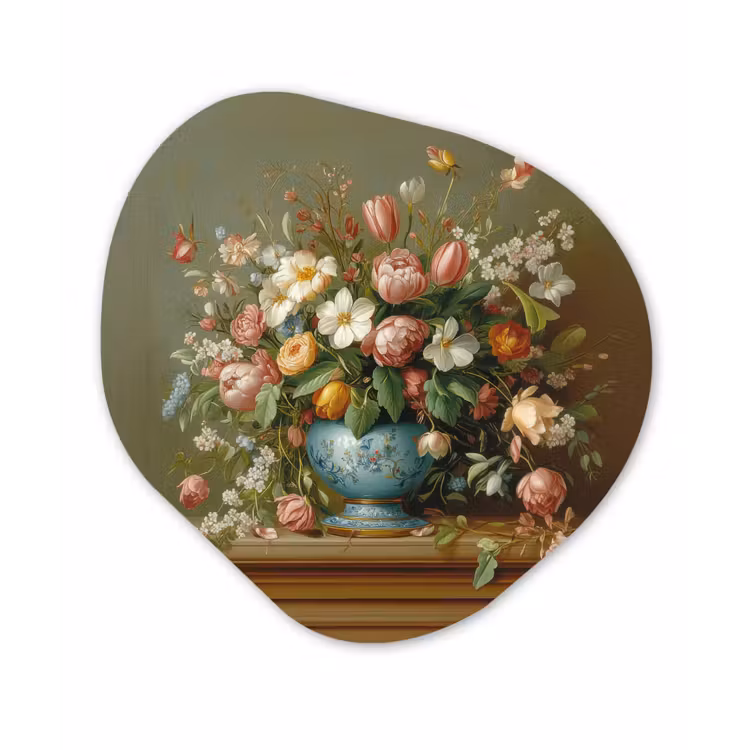 Vaas - Pastel - Kleuren - Bloemen Wandcirkel Organisch Aluminium middel -3d