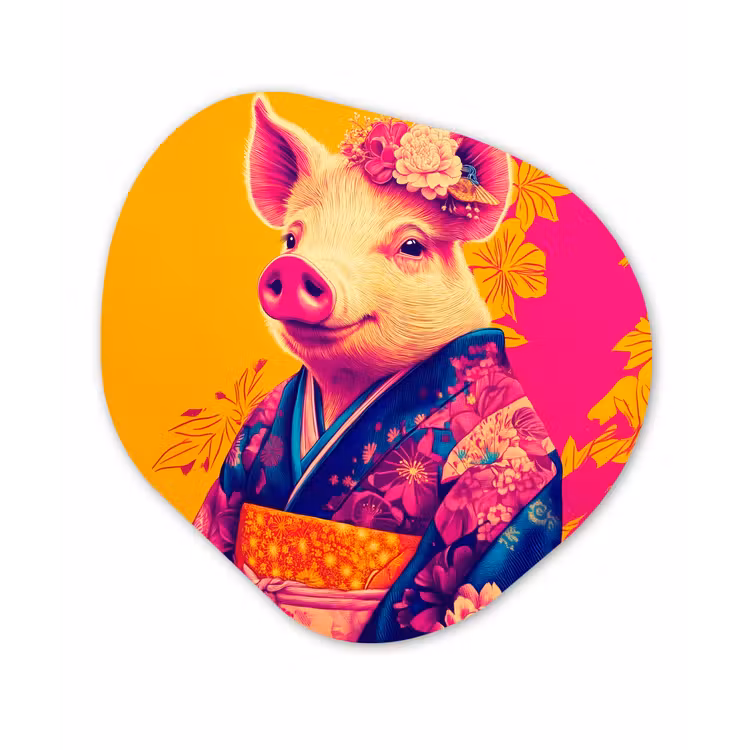 Varken - Bloemkroon - Kimono - Abstract Wandcirkel Organisch Aluminium middel -3d
