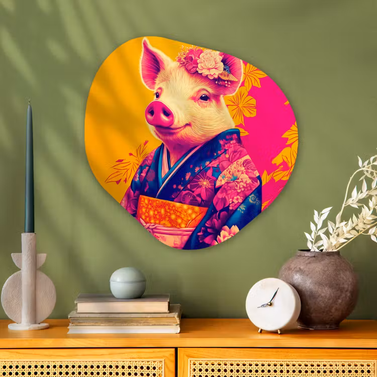 Varken - Bloemkroon - Kimono - Abstract Wandcirkel Organisch Aluminium middel -sfeer2