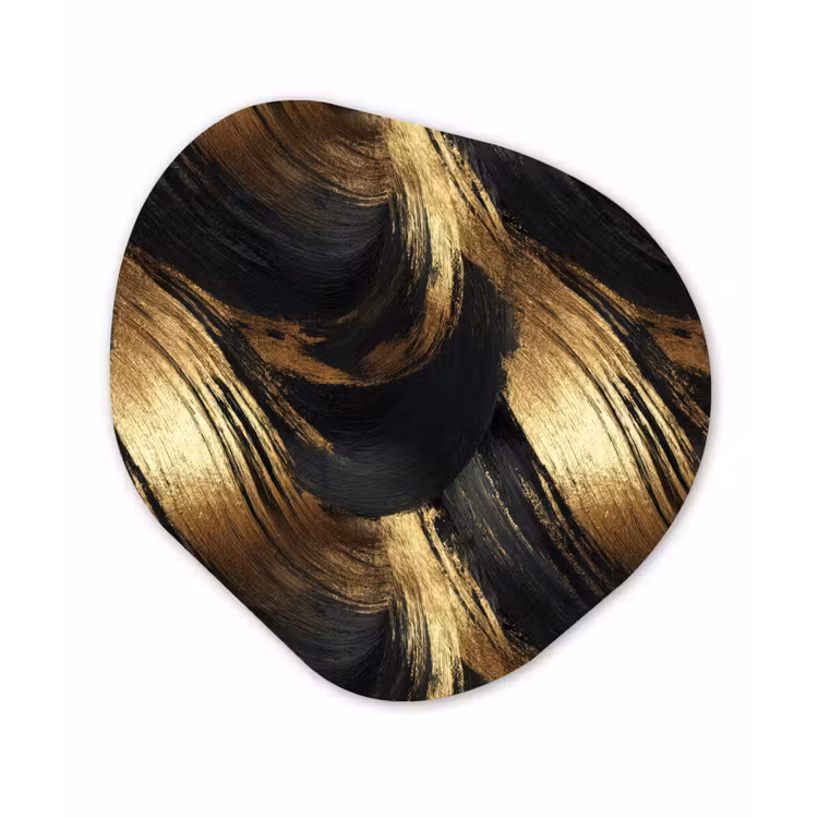 Verfstreken - Abstract - Goud - Zwart Wandcirkel Organisch Aluminium middel 851 -3d